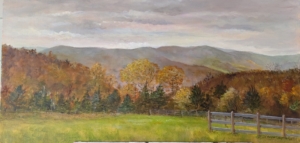 long view across field to far ridge, tree line with fall leaves