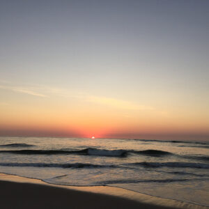 sun just cresting the horizon over a call ocean beacd