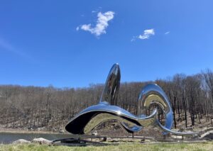 a stainless steel sculpture that attempts to depict the flow of water.