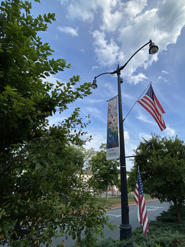 Susan Hennelly watercolor Banner American flags greenery