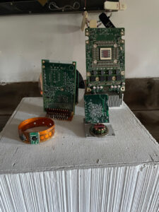Desk top Sculptures and bracelet- Computer parts recycled into decorative artworks