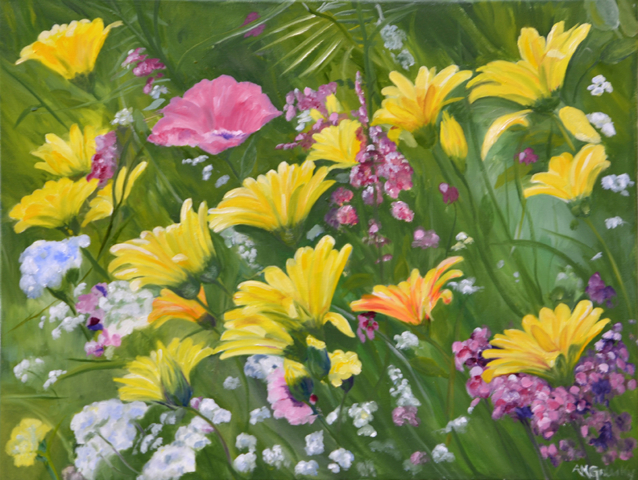 Mostly yellow wildflower painting