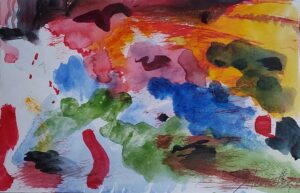 watercolor on paper-Bright colorful shapes-Abstract Expressionism