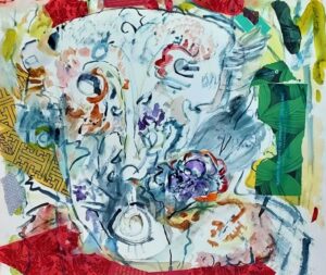 watercolor and assorted papers on paper-Regal portrait painted with gusto