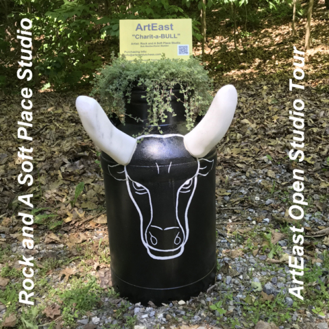 Charit-a-Bull, bull themed milk can with horns