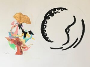 Acrylic painting inspired by a Mayan glyph signifying the choice some make to take the straight path to the goal while some choose the more difficult one.