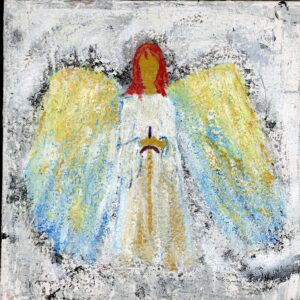 angel with wings spread and ready for to protect and battle
