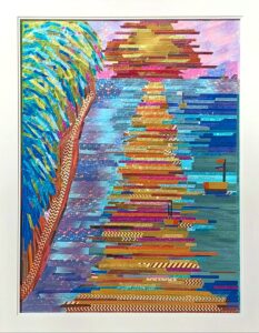 A rare 100% color foil tape artwork, depicting a sunset seascape