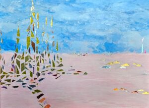 The artist invites viewers to imagine how they would complete this ongoing construction in the clouds.