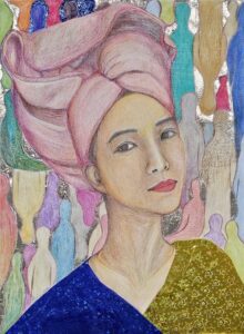 The artist cites the first three words of the preamble of the U.S. Constitution and wonders whether we have worked to actualize the belief that all are created equal.