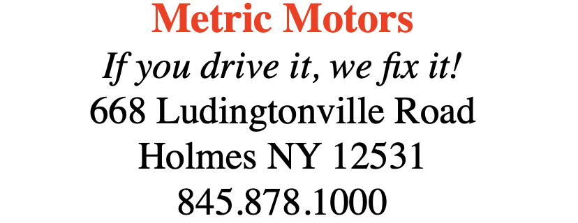 red and black ad for Metric Motors, you drive it we fix it.