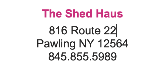 mauve and white add for the shed haus