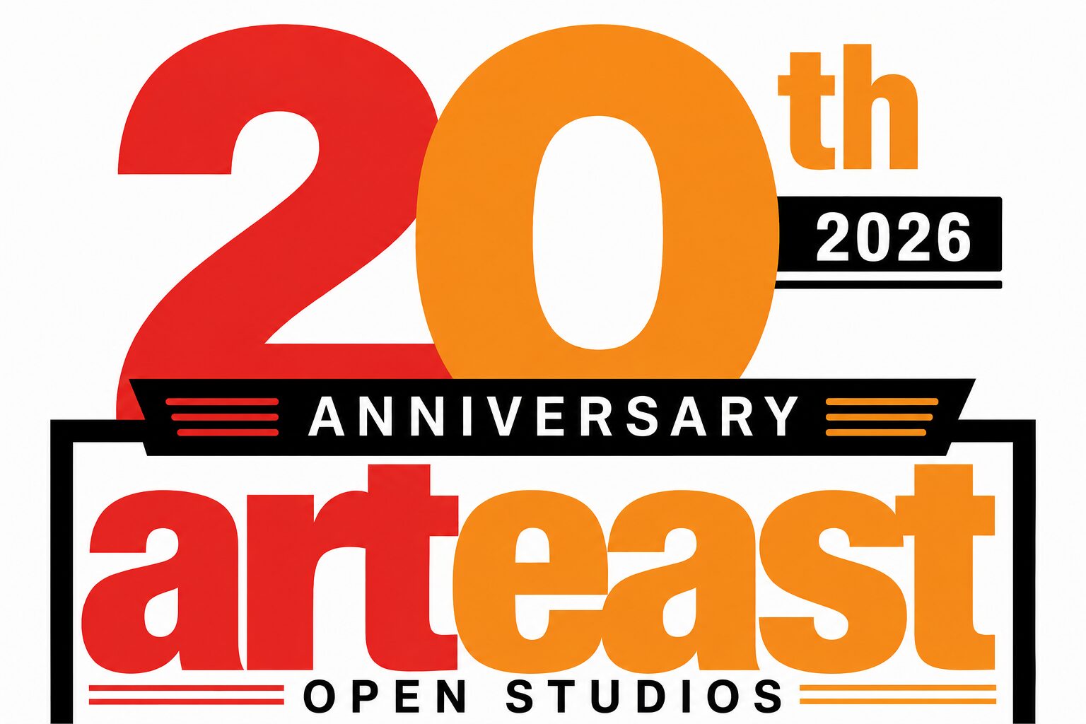 red and gold text reads 20th anniversiary ArtEast