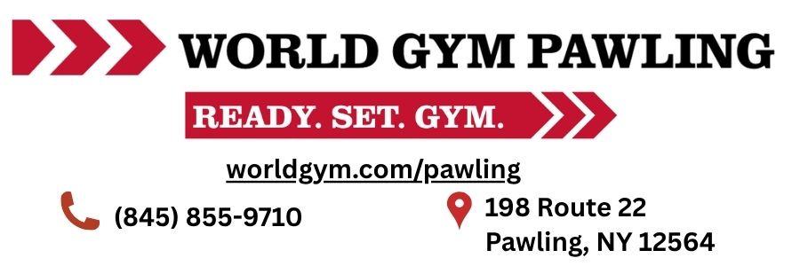 red and black text for world gym pawling. ready.set.gym